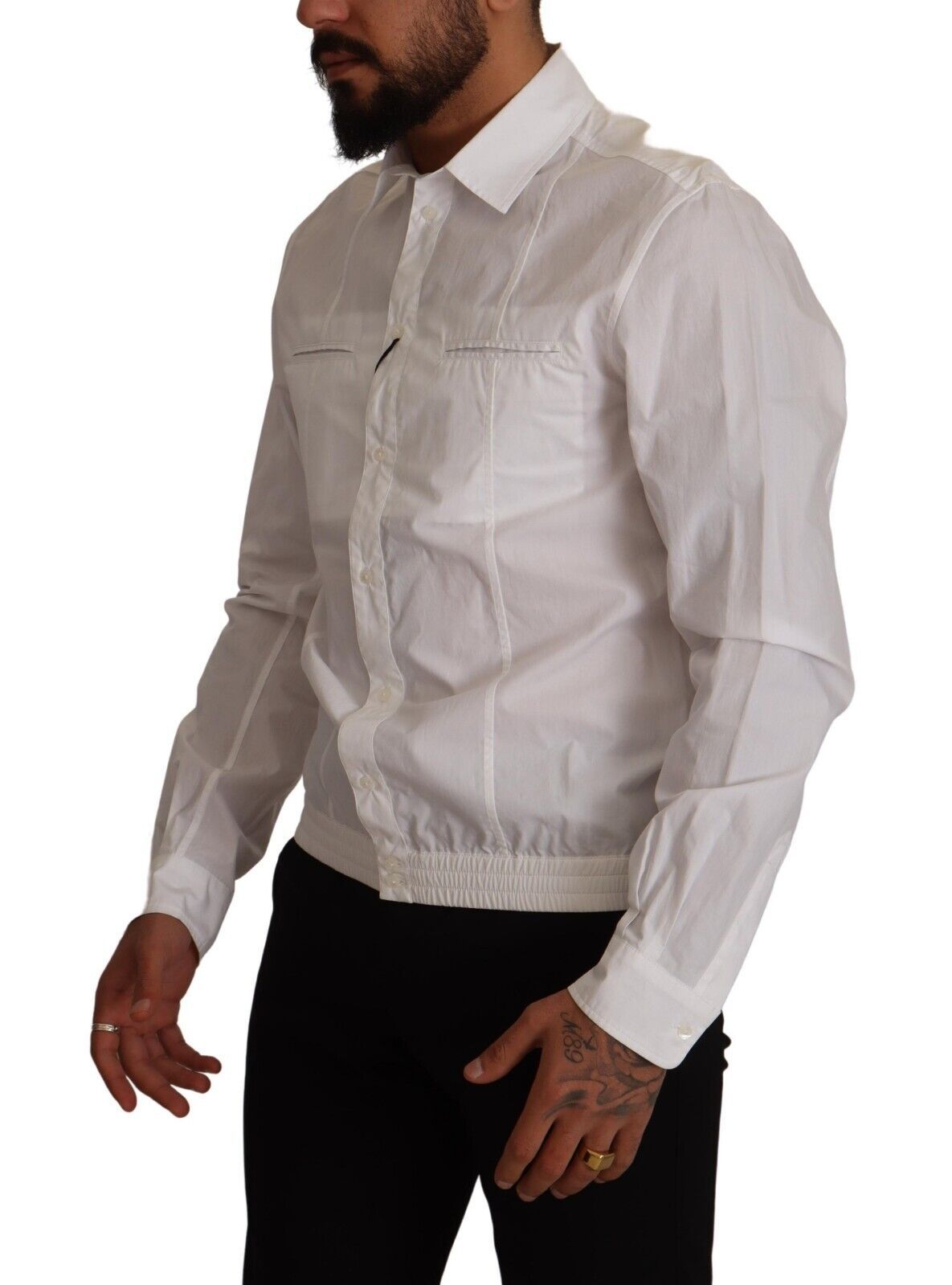 Dolce & Gabbana White Cotton Button-Down Shirt with Collar for Men-2