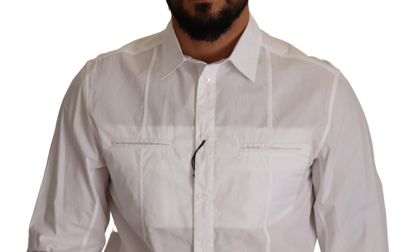 Dolce & Gabbana White Cotton Button-Down Shirt with Collar for Men-4