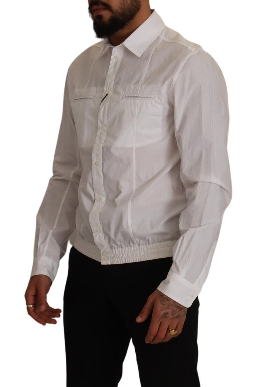 Dolce & Gabbana White Cotton Button-Down Shirt with Collar for Men-5