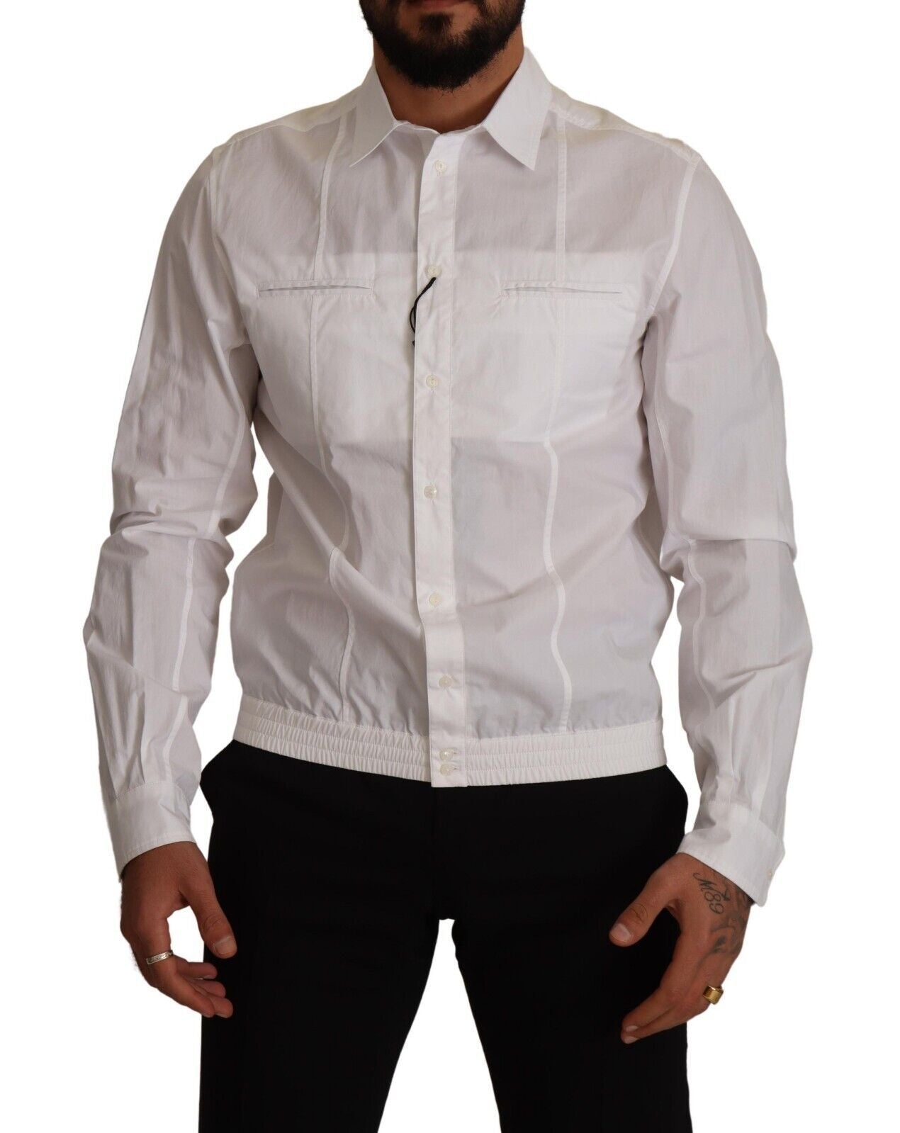 Dolce & Gabbana White Cotton Button-Down Shirt with Collar for Men-1