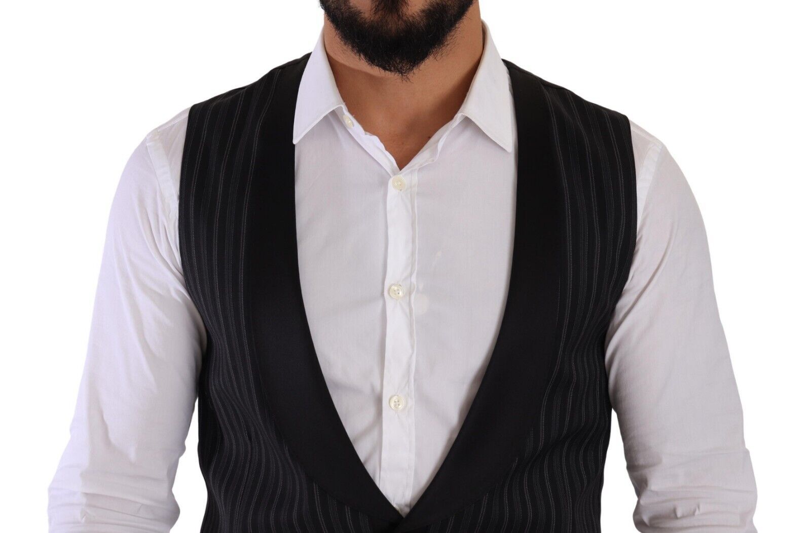 Dolce & Gabbana Schwarz gestreifte Weste aus Wolle und Seide-3