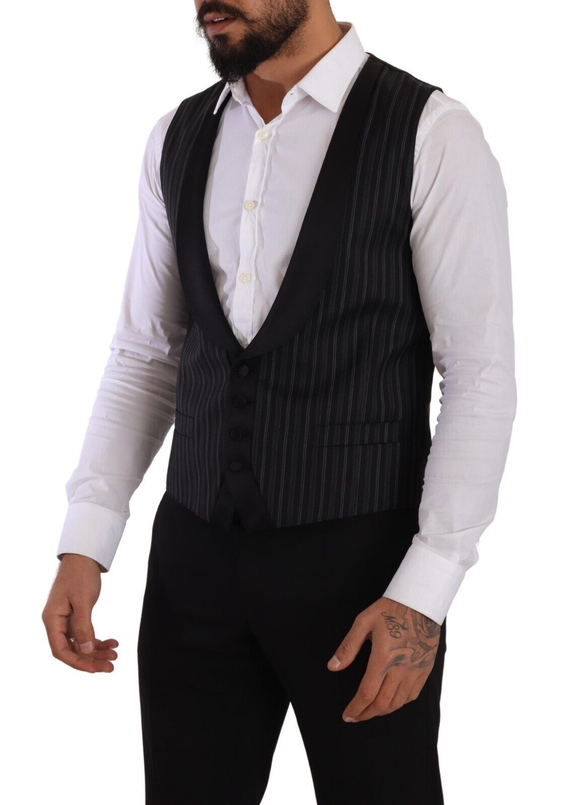 Dolce & Gabbana Schwarz gestreifte Weste aus Wolle und Seide-5