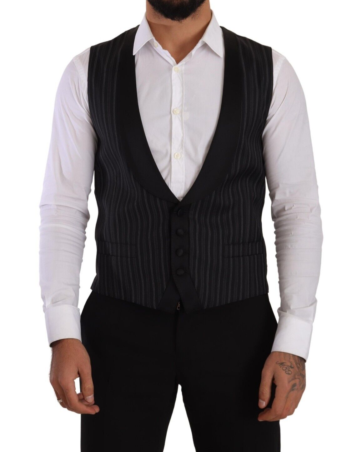 Dolce & Gabbana black striped vest in wool and silk