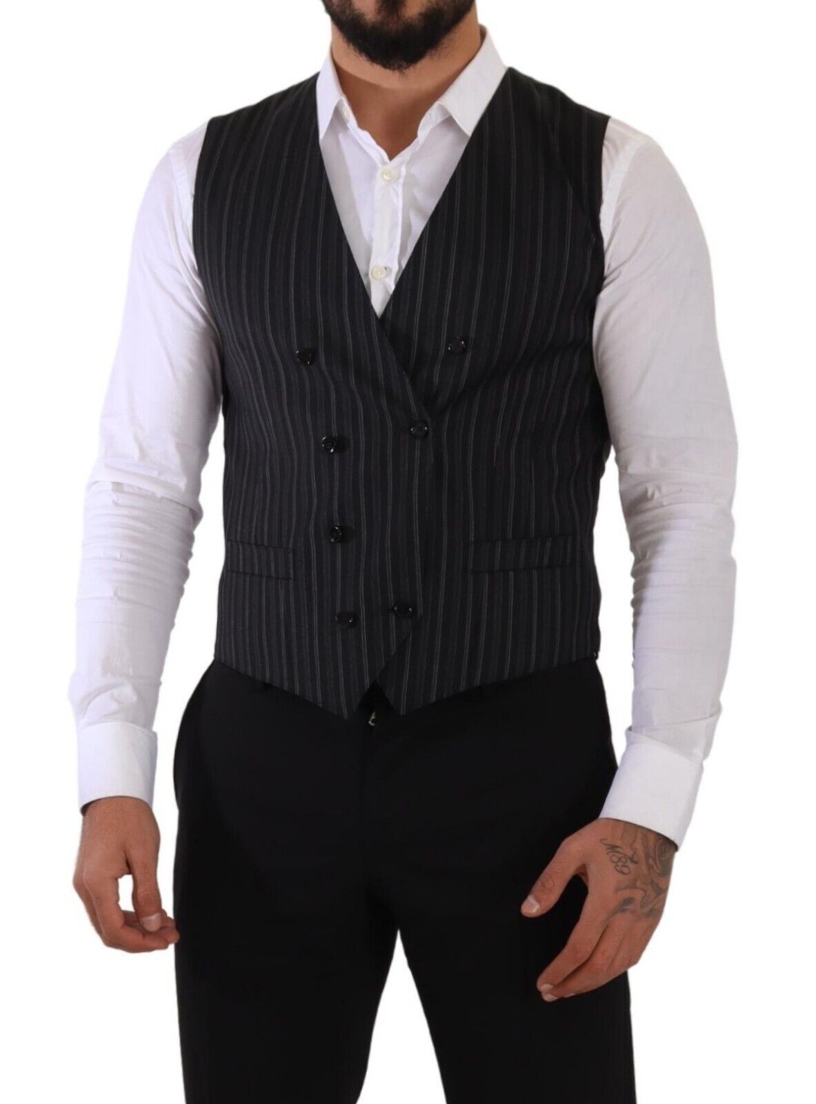 Dolce & Gabbana Grey striped double-breasted vest-5