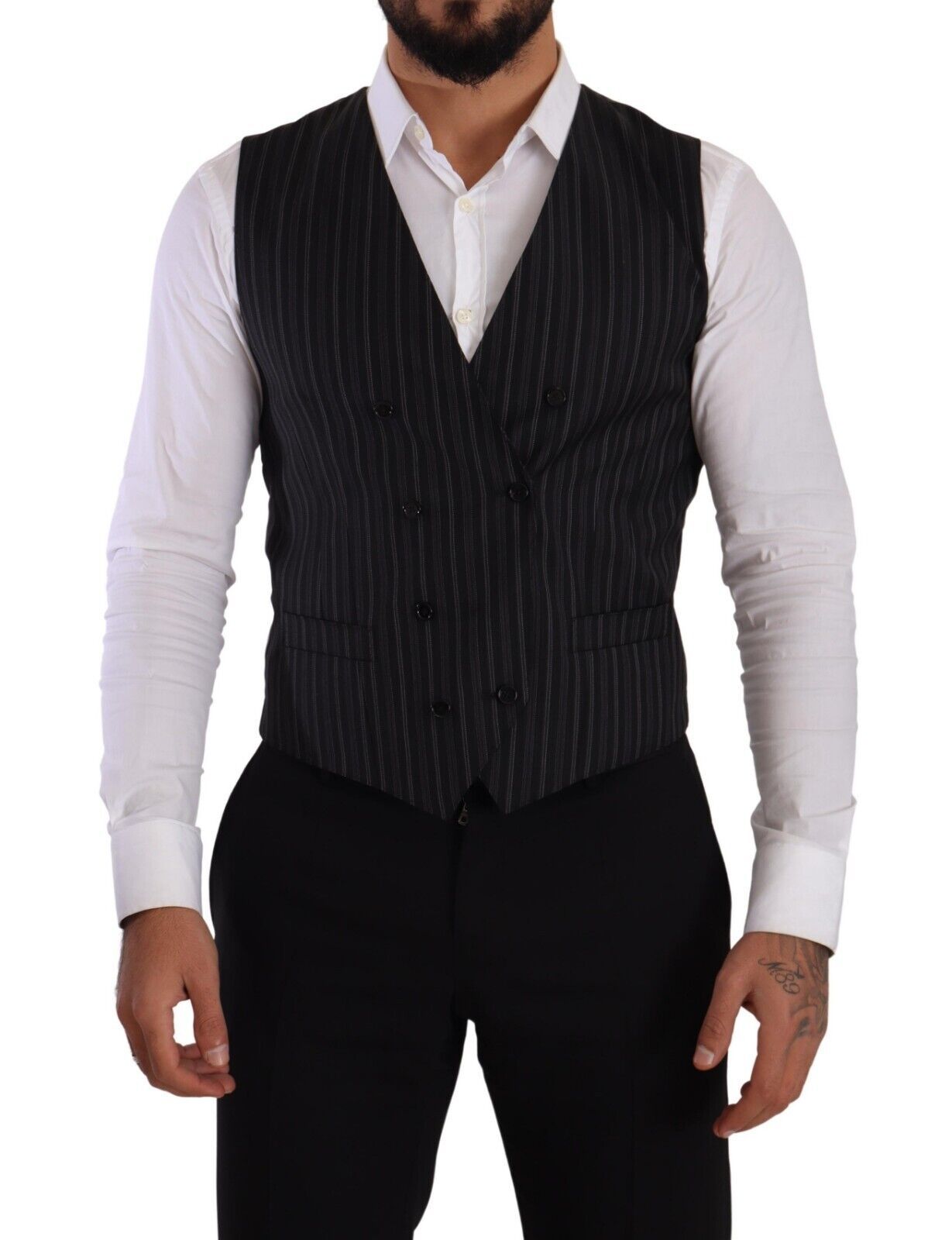 Dolce & Gabbana Grey striped double-breasted vest-1