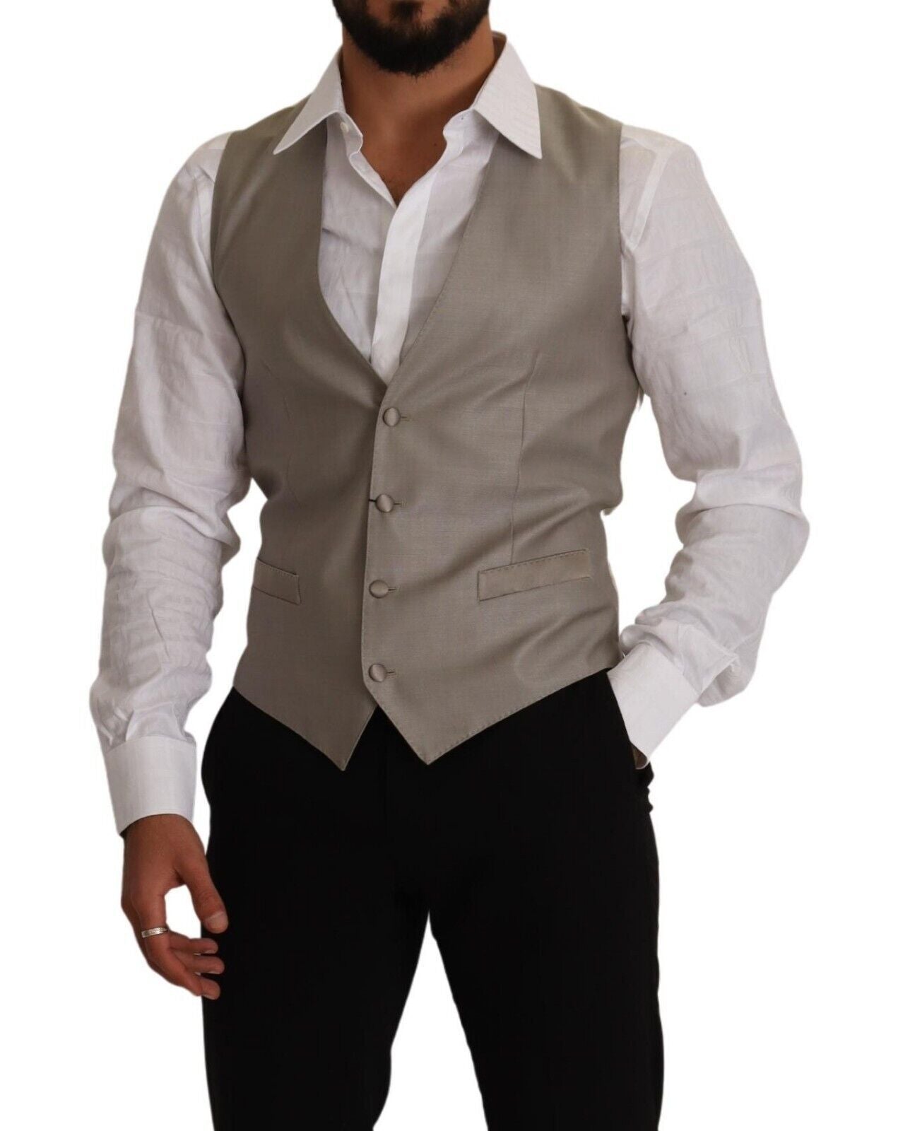 Dolce & Gabbana beige single-breasted wool vest-5