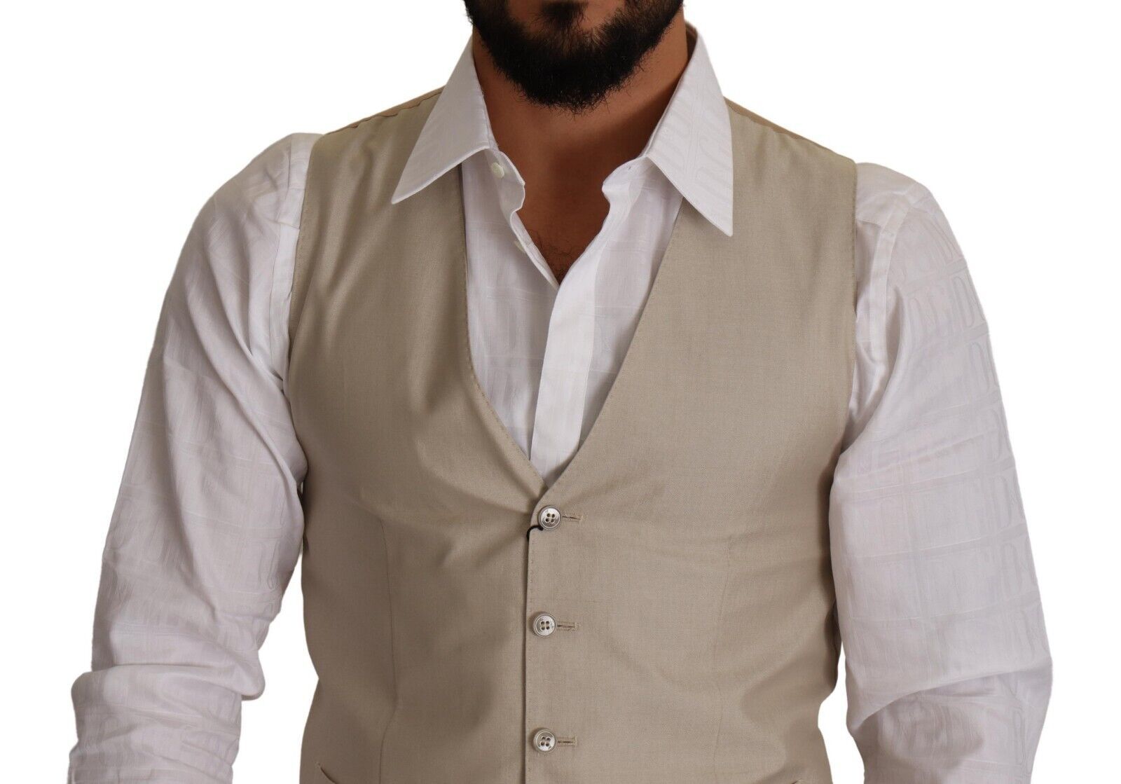 Dolce & Gabbana Beige Cotton Silk Slim Fit Vest-3