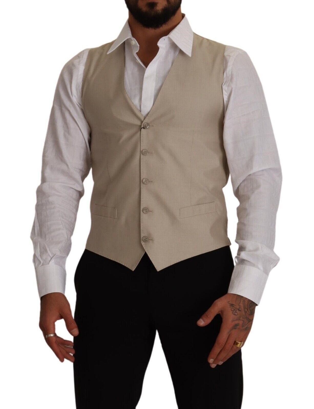 Dolce & Gabbana Beige Cotton Silk Slim Fit Vest-4