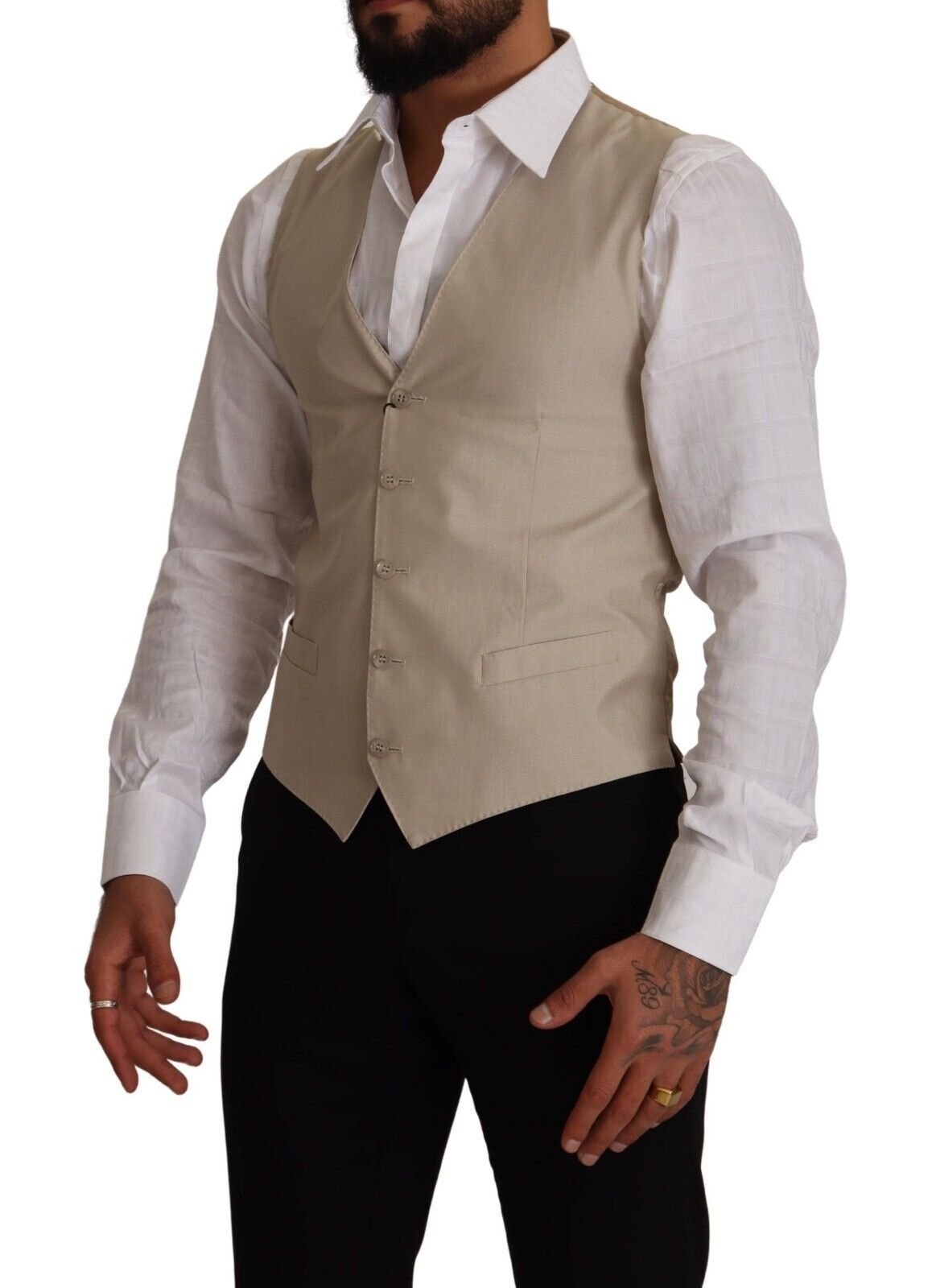 Dolce & Gabbana Beige Cotton Silk Slim Fit Vest-5