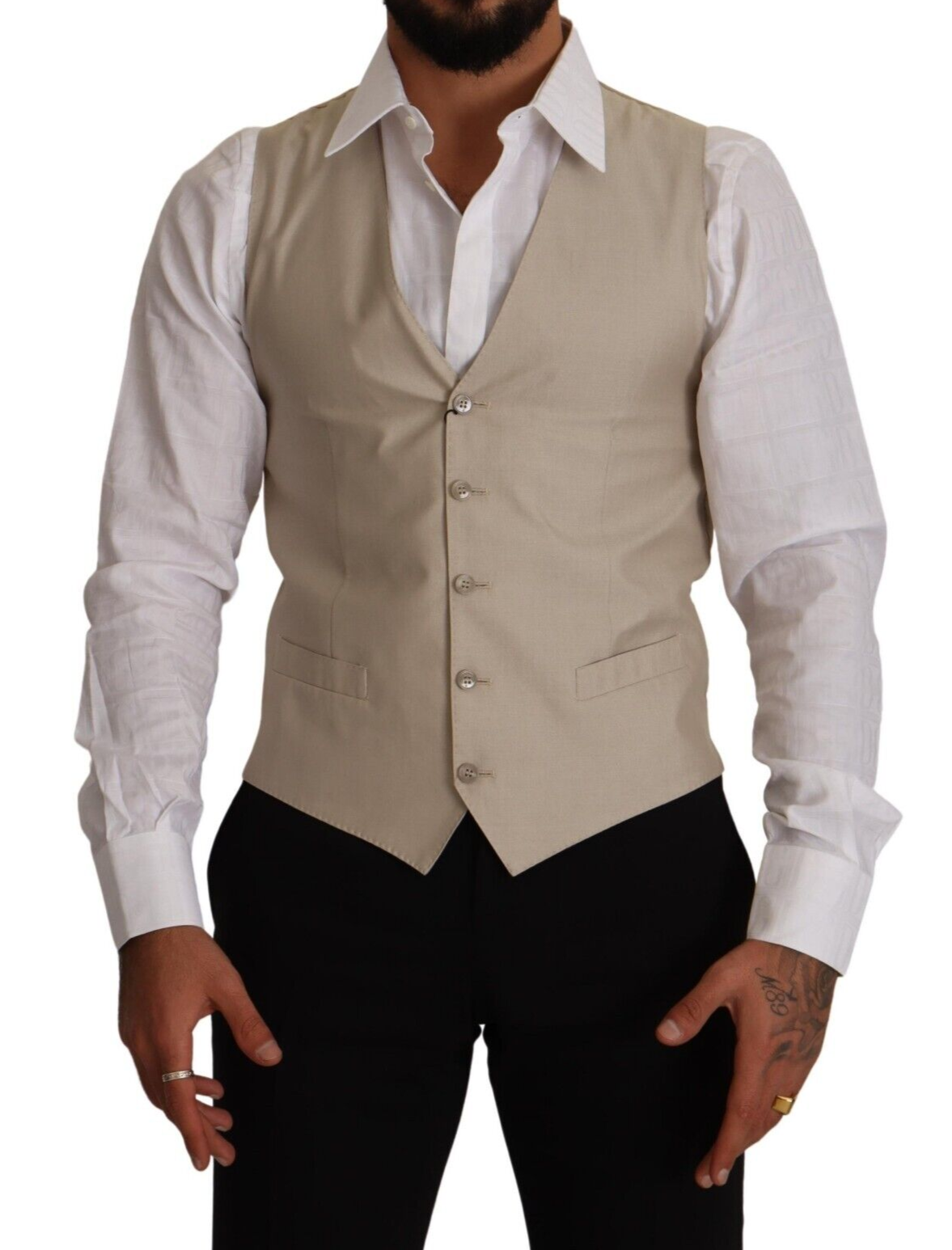 Dolce & Gabbana Beige Cotton Silk Slim Fit Vest-1