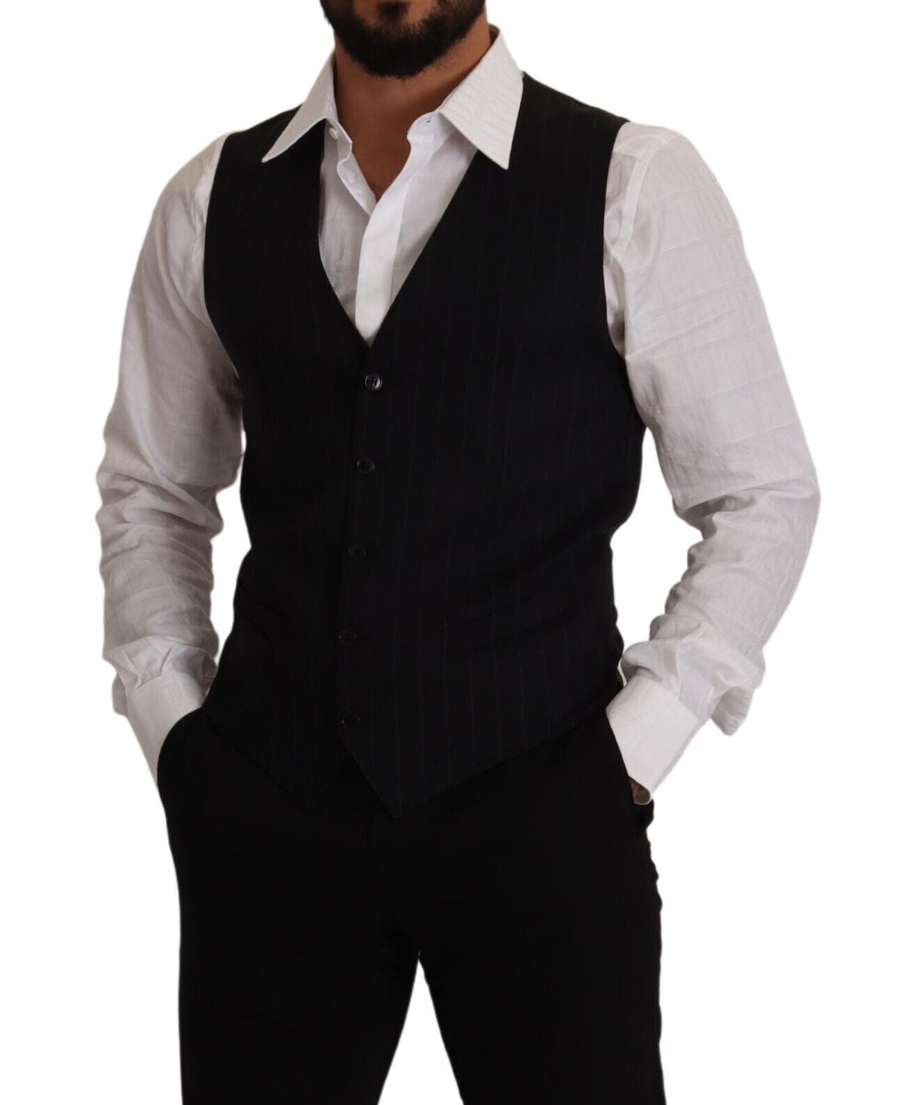 Dolce & Gabbana Blue Striped Wool Stretch Vest-4