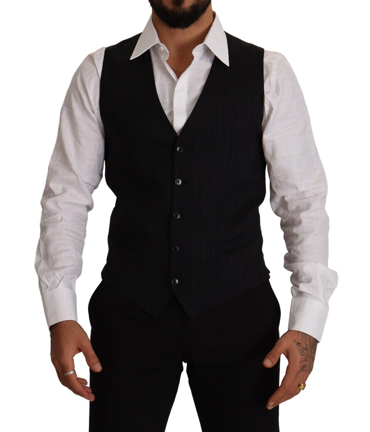 Dolce & Gabbana Blue Striped Wool Stretch Vest-1