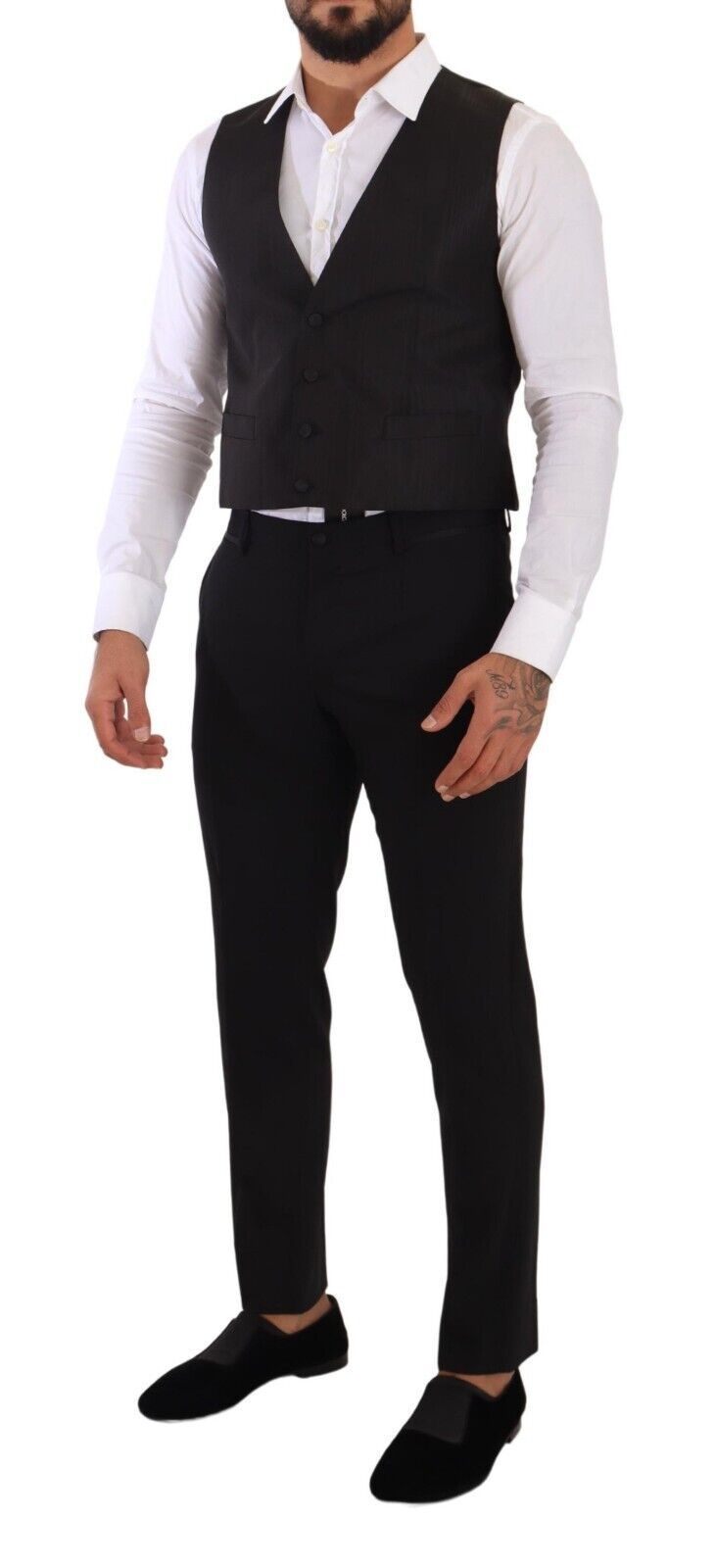 Dolce & Gabbana Grey Silk Vest Slim Fit Vest Formal Vest-5
