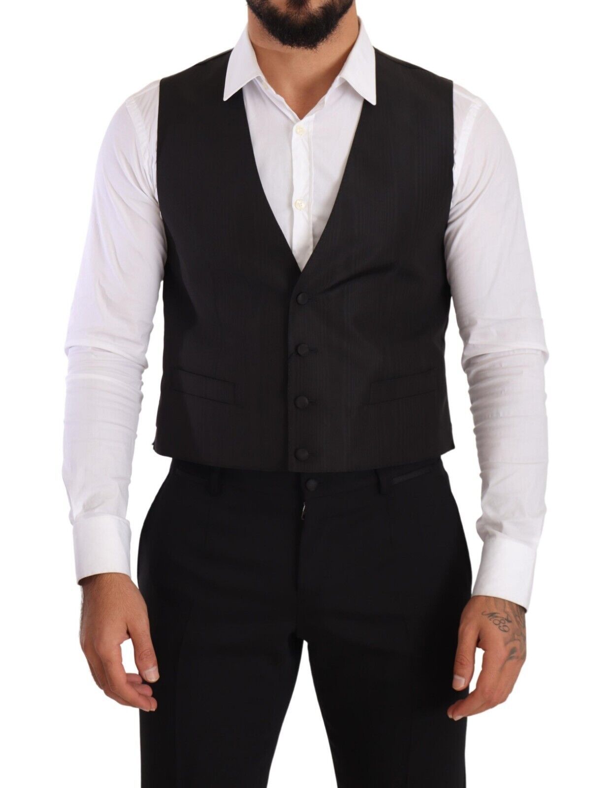 Dolce & Gabbana Grey Silk Vest Slim Fit Vest Formal Vest-1
