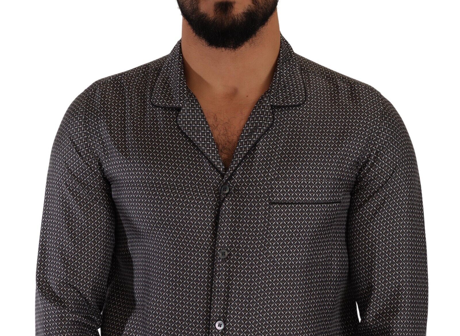 Dolce & Gabbana Grey Fantasy Pattern Pyjama Top Men's Shirt-3