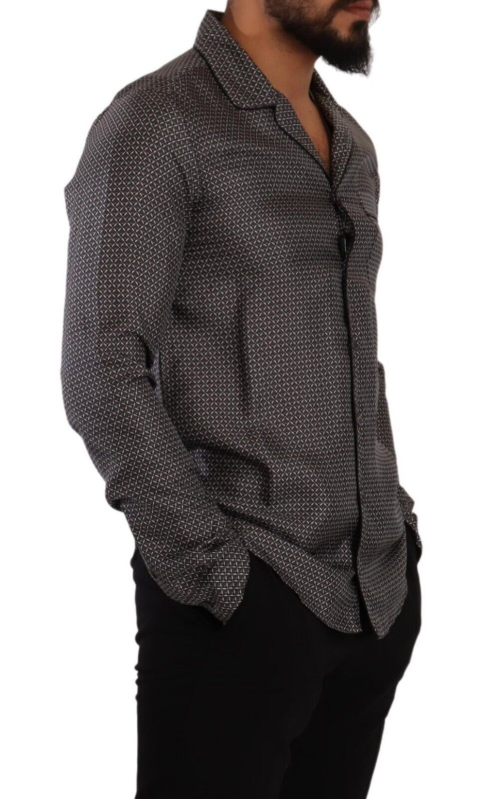 Dolce & Gabbana Grey Fantasy Pattern Pyjama Top Men's Shirt-4