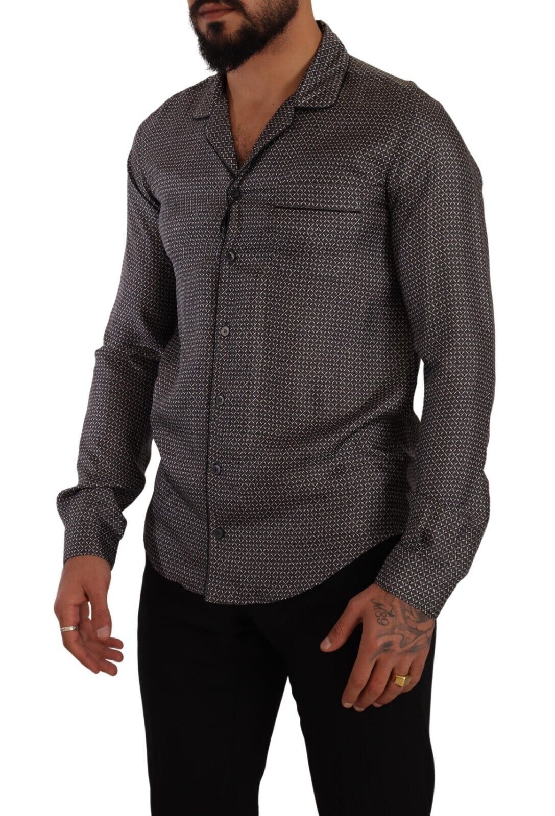 Dolce & Gabbana Grey Fantasy Pattern Pyjama Top Men's Shirt-5