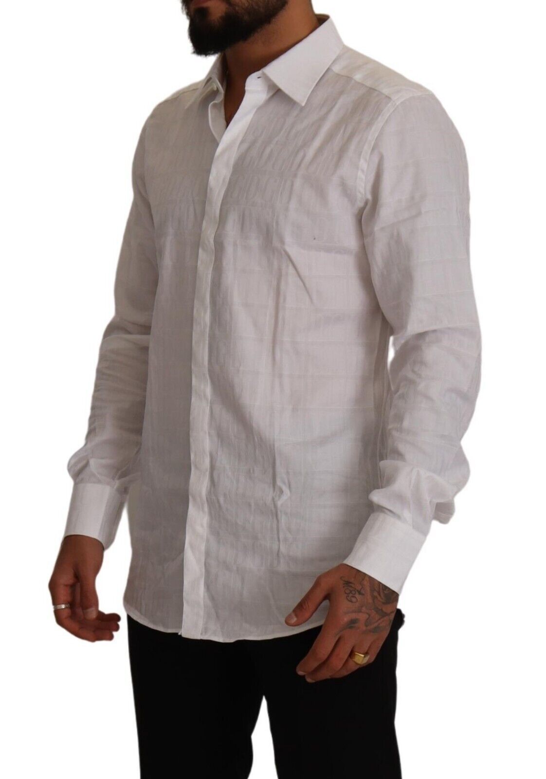 Dolce & Gabbana White GOLD Cotton Slim Fit Dress Formal Shirt-4