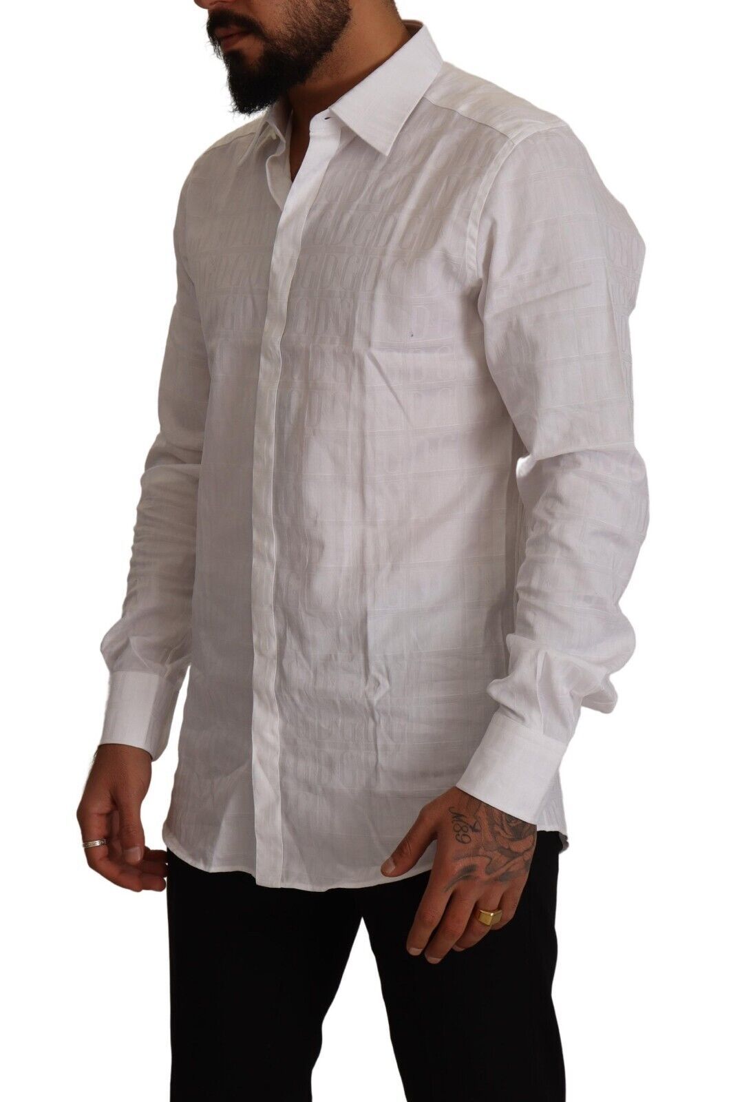 Dolce & Gabbana White GOLD Cotton Slim Fit Dress Formal Shirt-5
