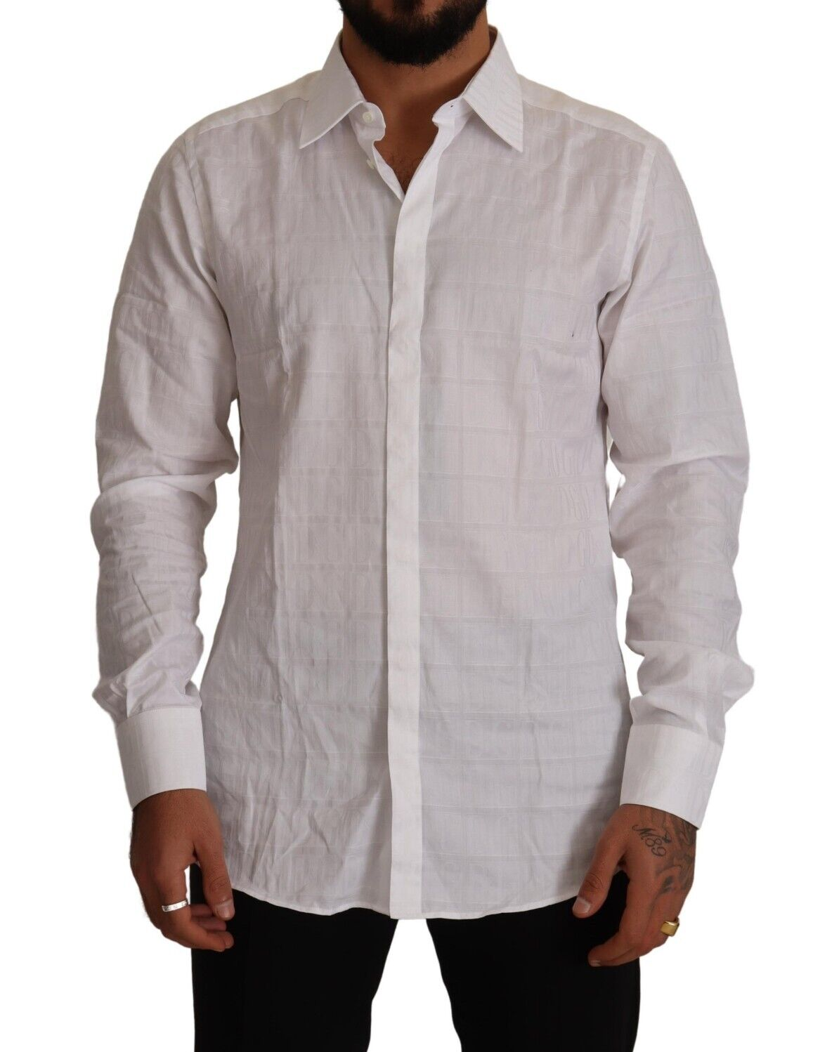 Dolce & Gabbana White GOLD Cotton Slim Fit Dress Formal Shirt-1