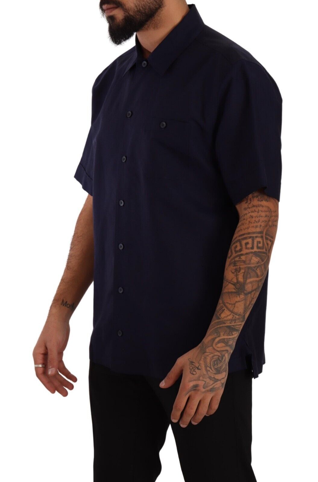 Camisa azul marino de manga corta con tapeta de botones de Dolce & Gabbana-2