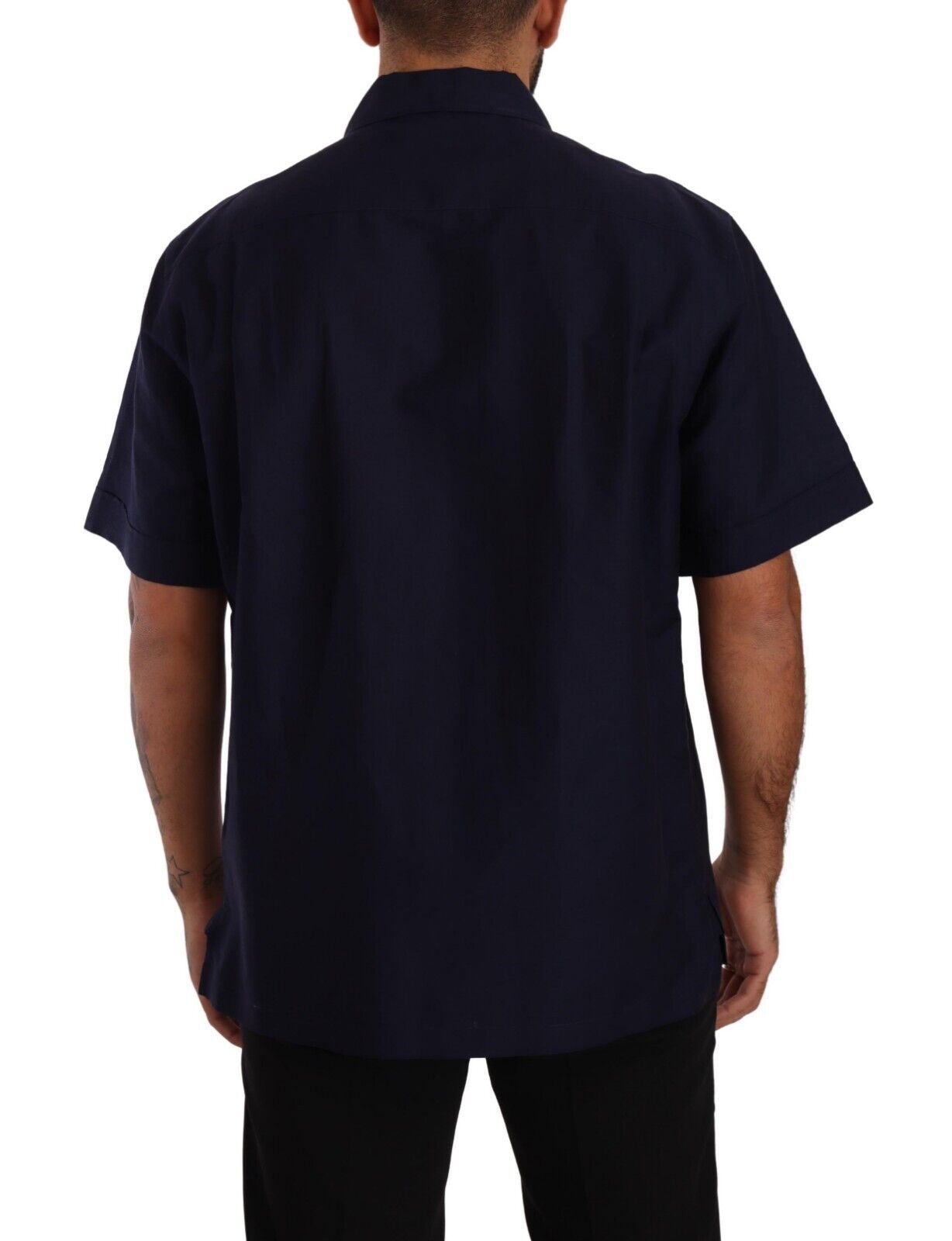 Camisa azul marino de manga corta con tapeta de botones de Dolce & Gabbana-3