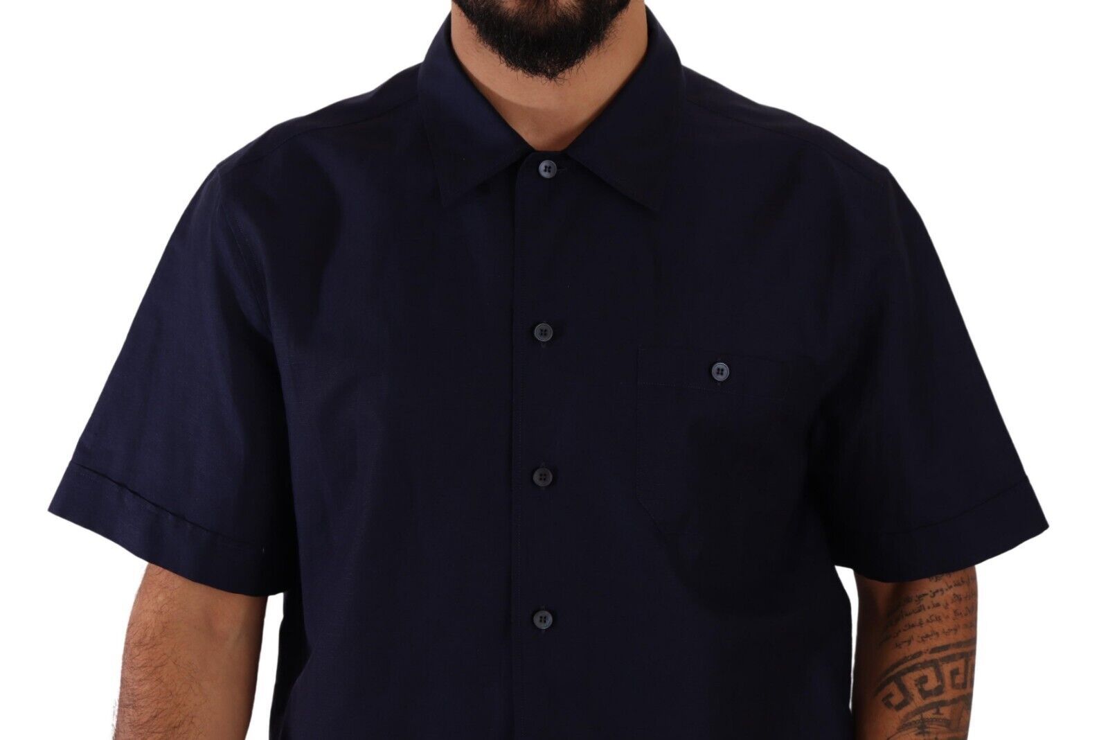 Camisa azul marino de manga corta con tapeta de botones de Dolce & Gabbana-4