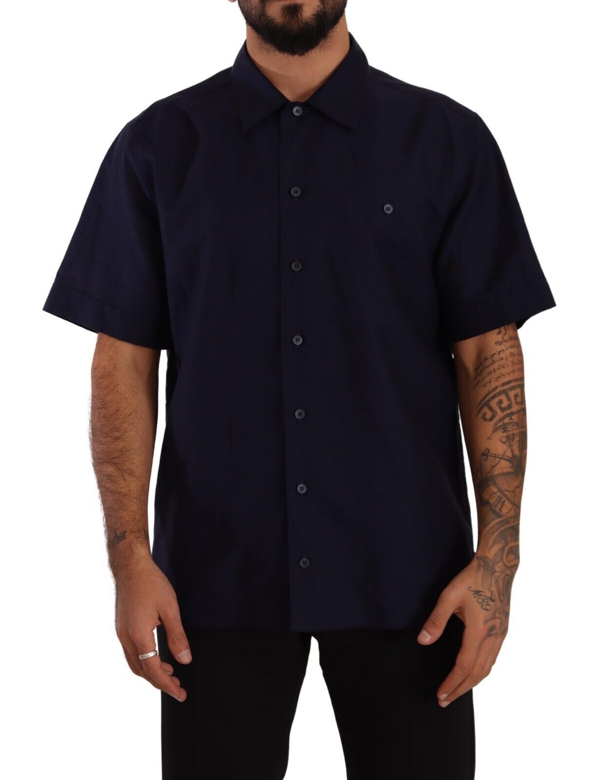 Camisa azul marino de manga corta con tapeta de botones de Dolce & Gabbana-1