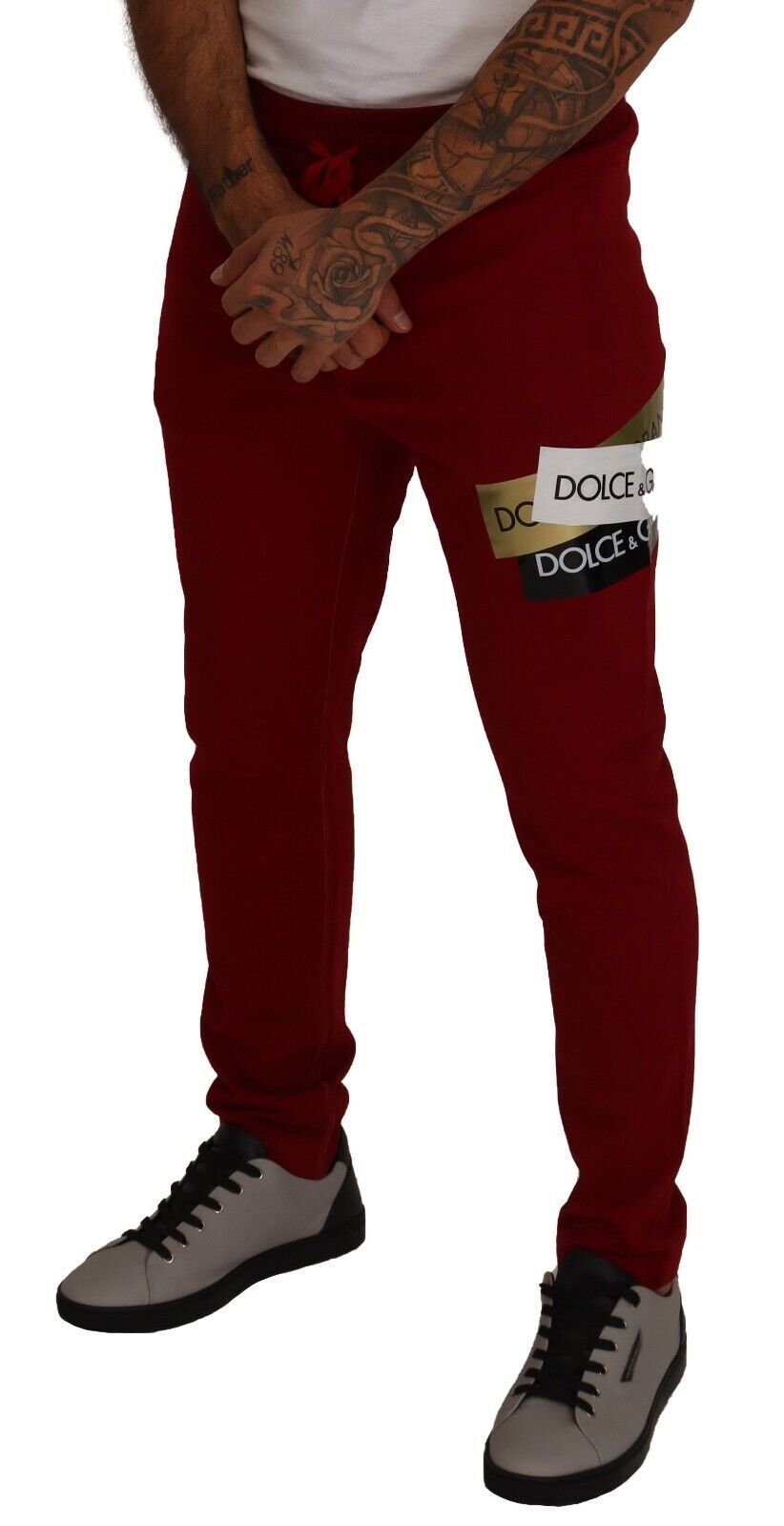 Pantalones deportivos Dolce & Gabbana de algodón rojo con parche del logotipo-3