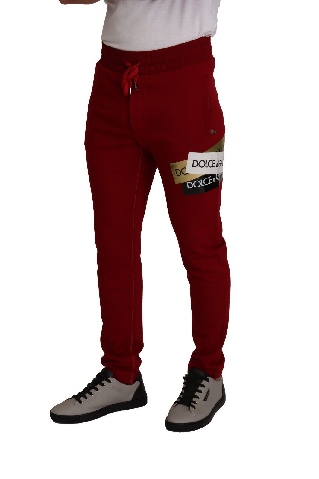 Pantalones deportivos Dolce & Gabbana de algodón rojo con parche del logotipo-4