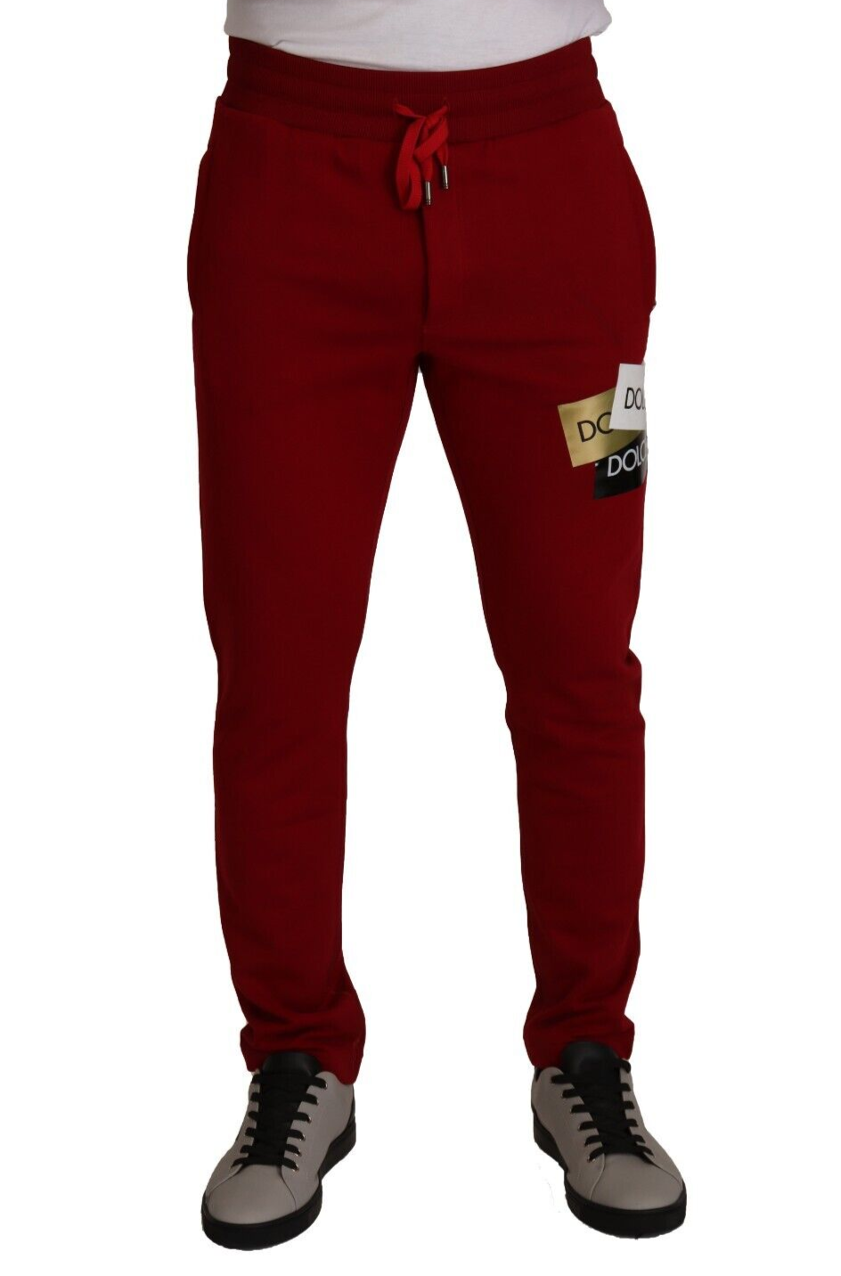 Pantalones deportivos Dolce & Gabbana de algodón rojo con parche del logotipo-1