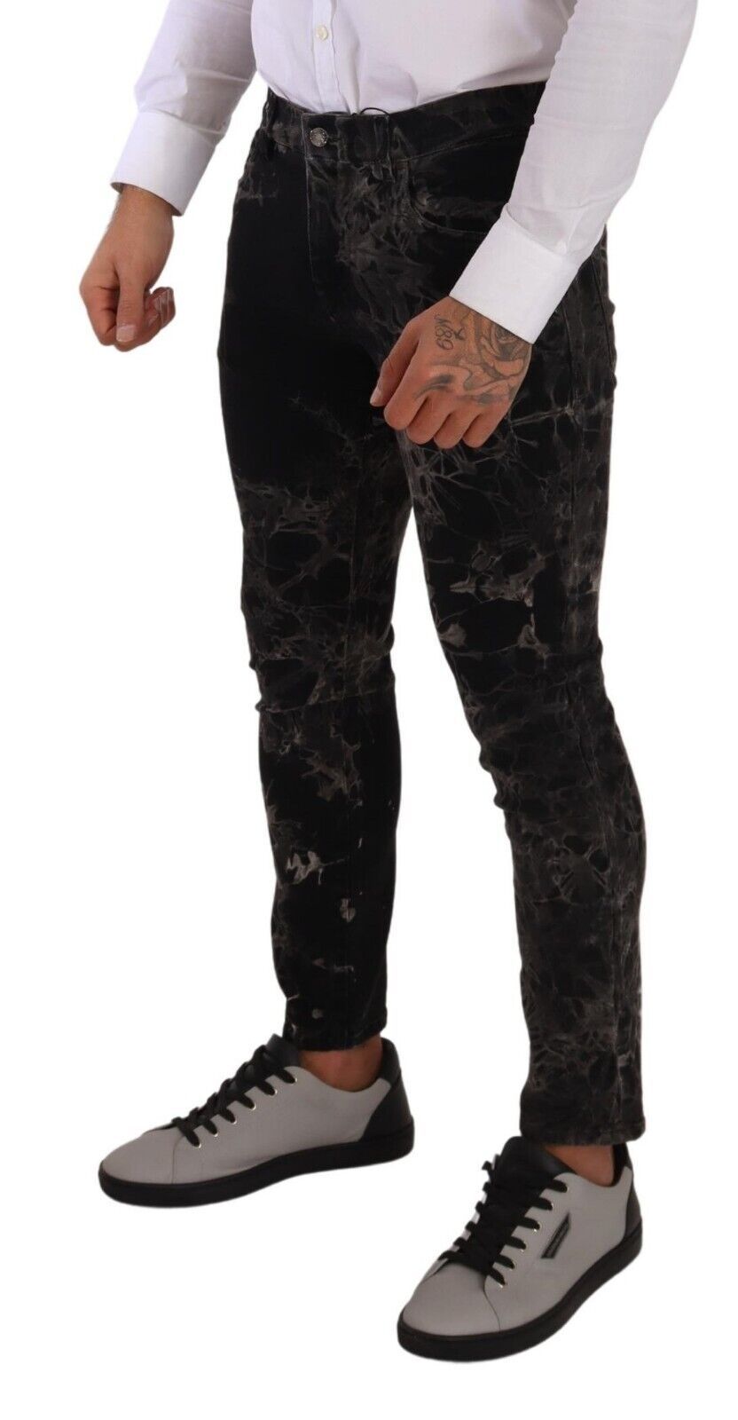 Dolce & Gabbana Black Patterned Skinny Slim Fit Jeans-3