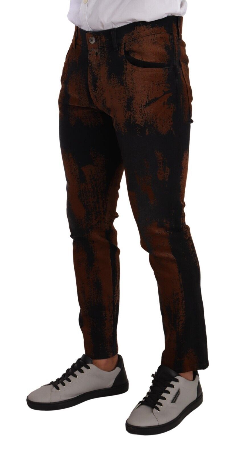 Dolce & Gabbana Black-brown tie-dye cotton skinny denim jeans-2