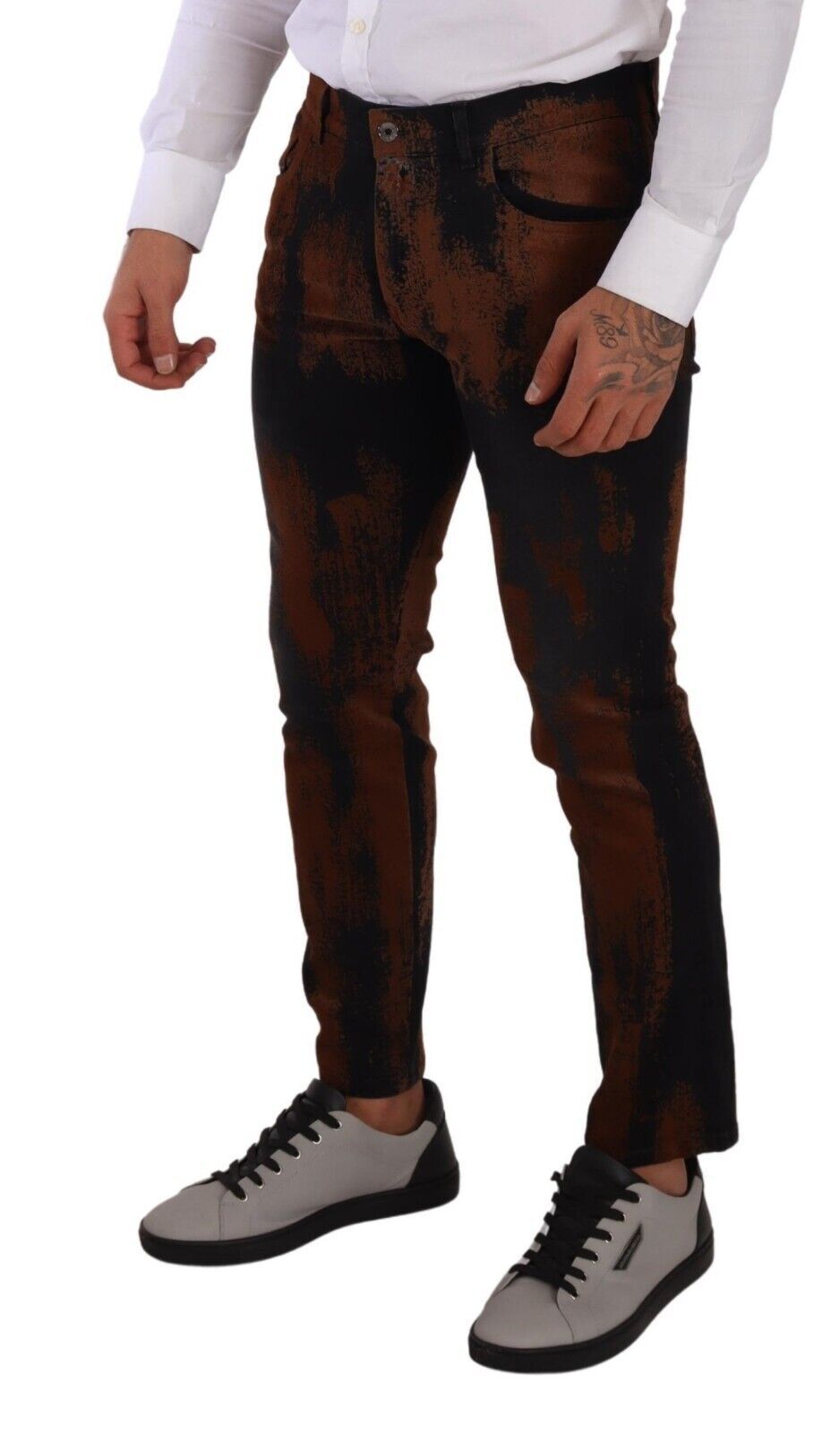Dolce & Gabbana Black-brown tie-dye cotton skinny denim jeans-4