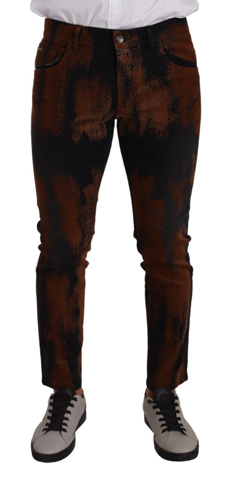 Dolce & Gabbana Black-brown tie-dye cotton skinny denim jeans