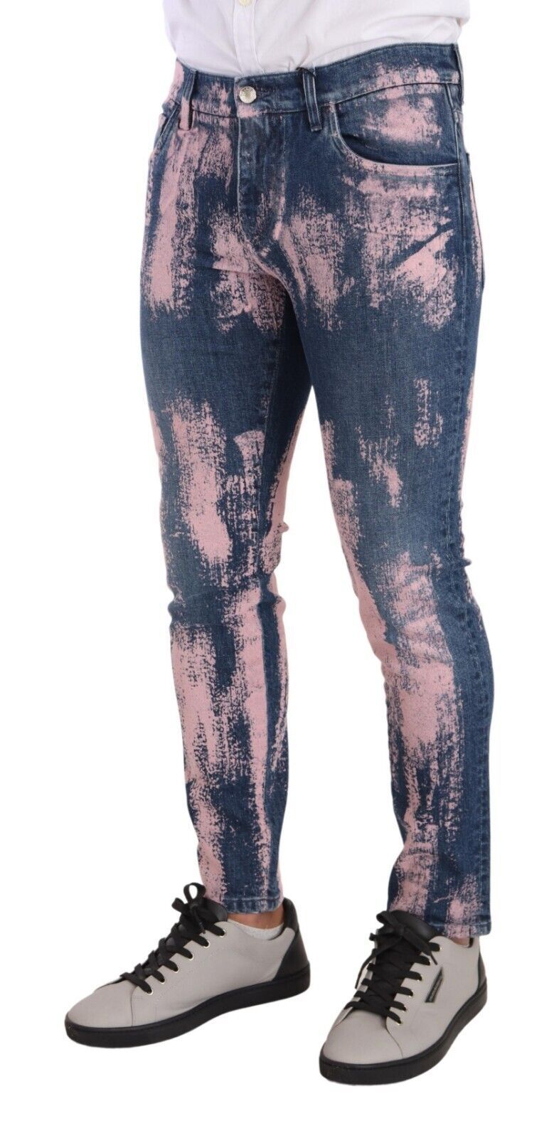 Dolce & Gabbana Blue Pink Tie Dye Cotton Skinny Denim Jeans-2
