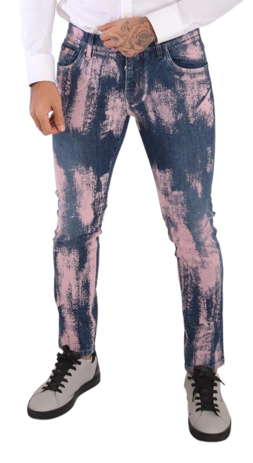 Dolce & Gabbana Blue Pink Tie Dye Cotton Skinny Denim Jeans-4