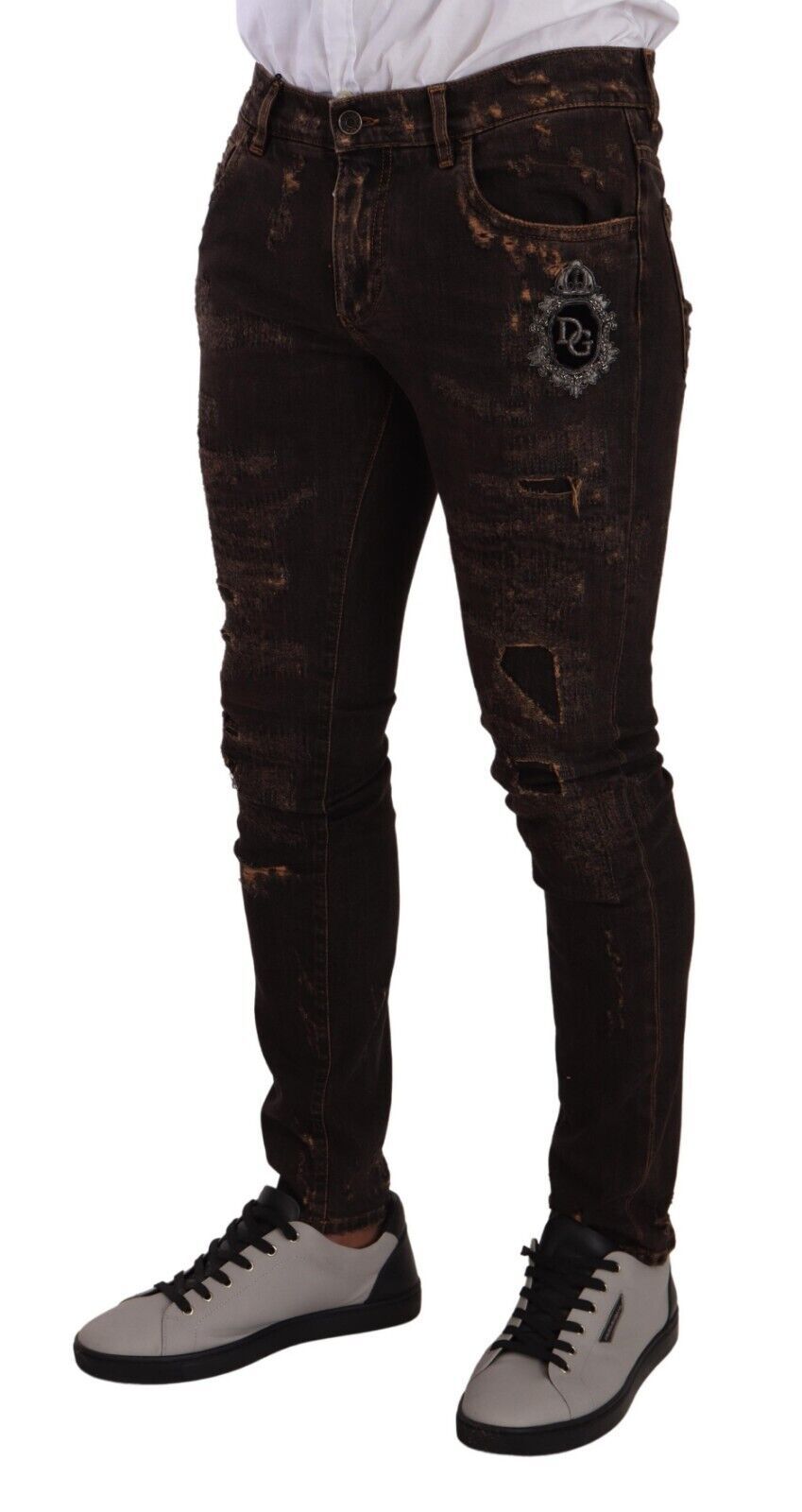 Dolce & Gabbana Brown Distressed Slim Fit Skinny Denim Jeans-3