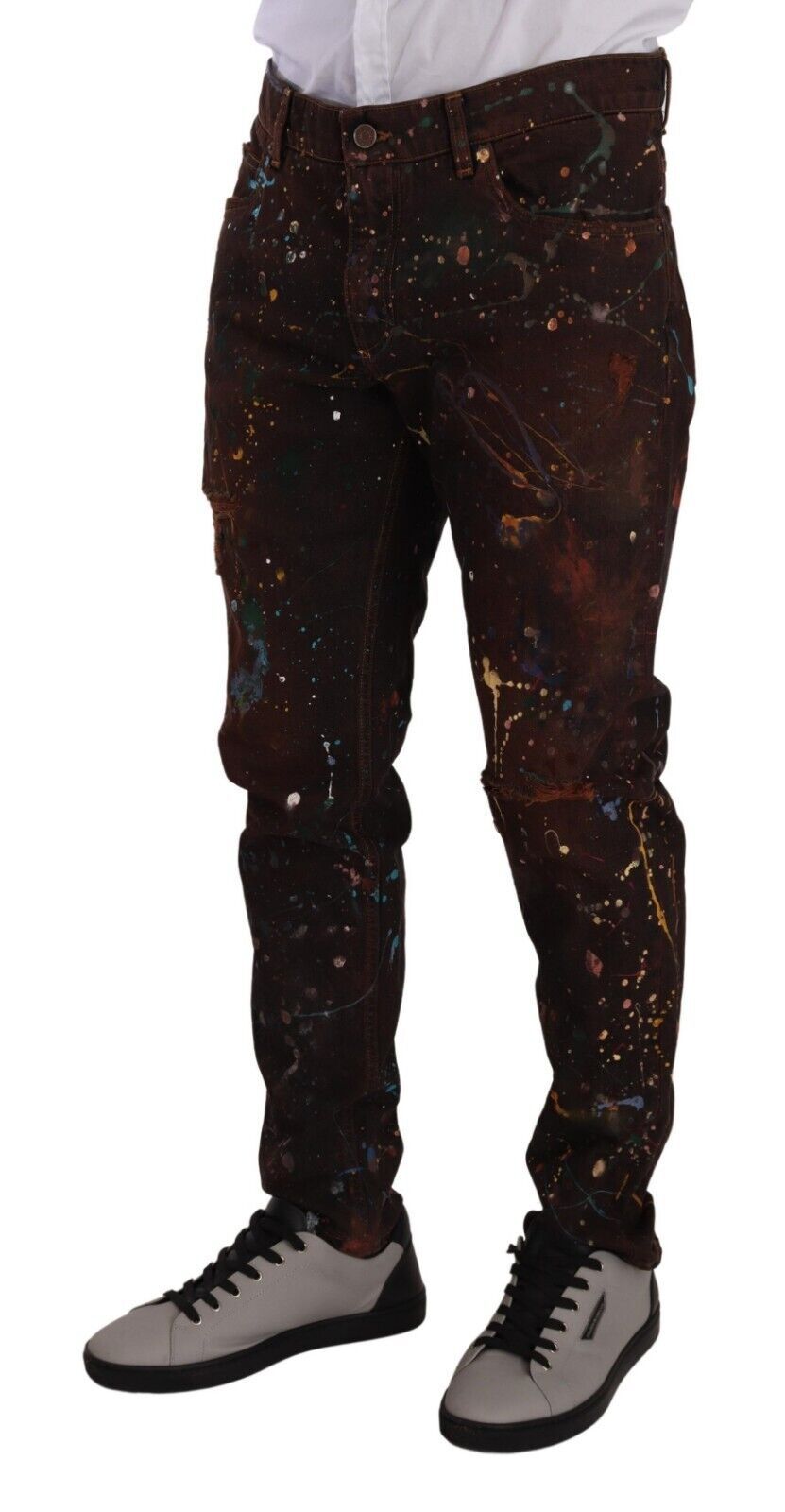 Dolce & Gabbana Brown Splash Color Cotton Regular Denim Jeans-2