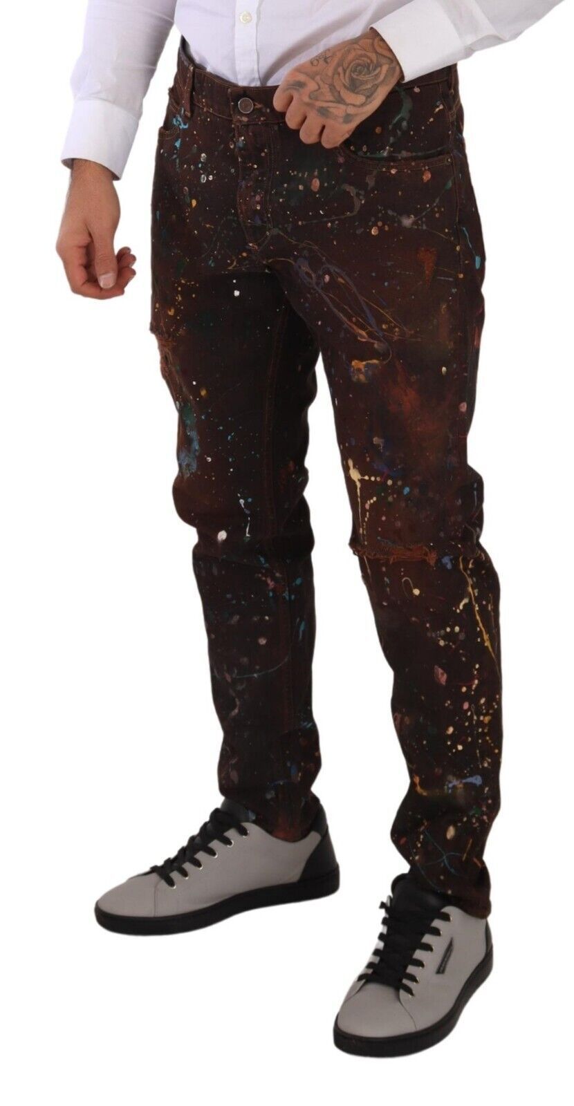 Dolce & Gabbana Brown Splash Color Cotton Regular Denim Jeans-4