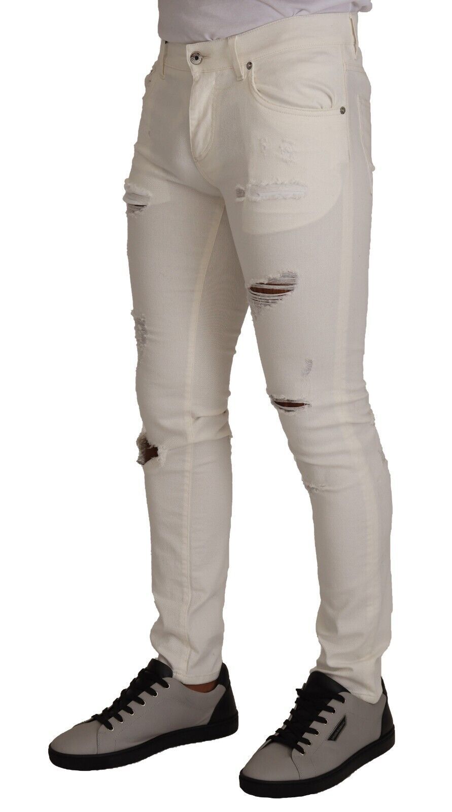 Dolce & Gabbana White Distressed Skinny Cotton Denim Jeans for Men-2