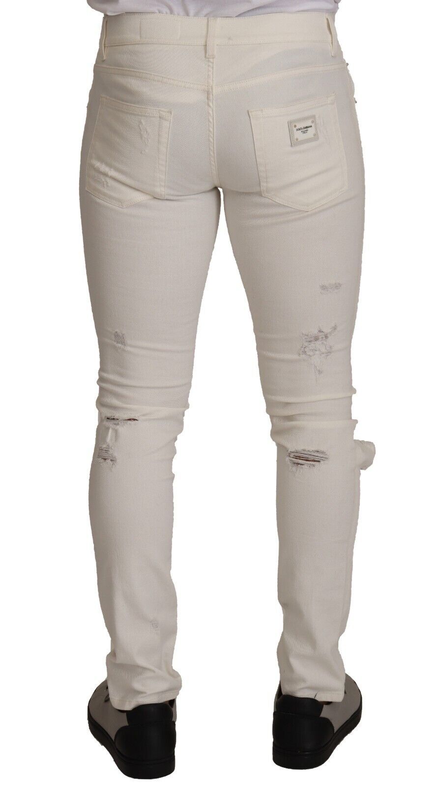 Dolce & Gabbana White Distressed Skinny Cotton Denim Jeans for Men-3