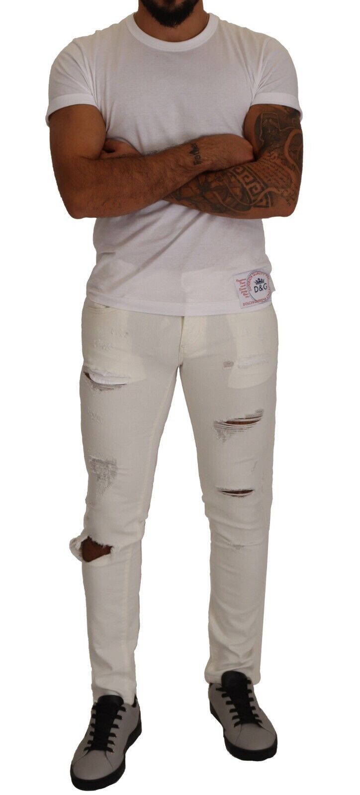 Dolce & Gabbana White Distressed Skinny Cotton Denim Jeans for Men-4