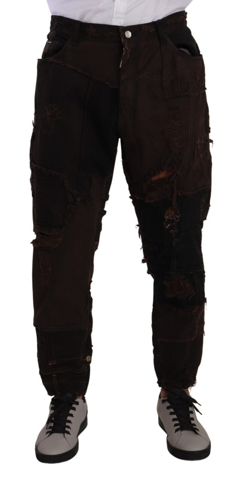 Dolce & Gabbana Brown Cotton Distressed Denim Jeans Regular
