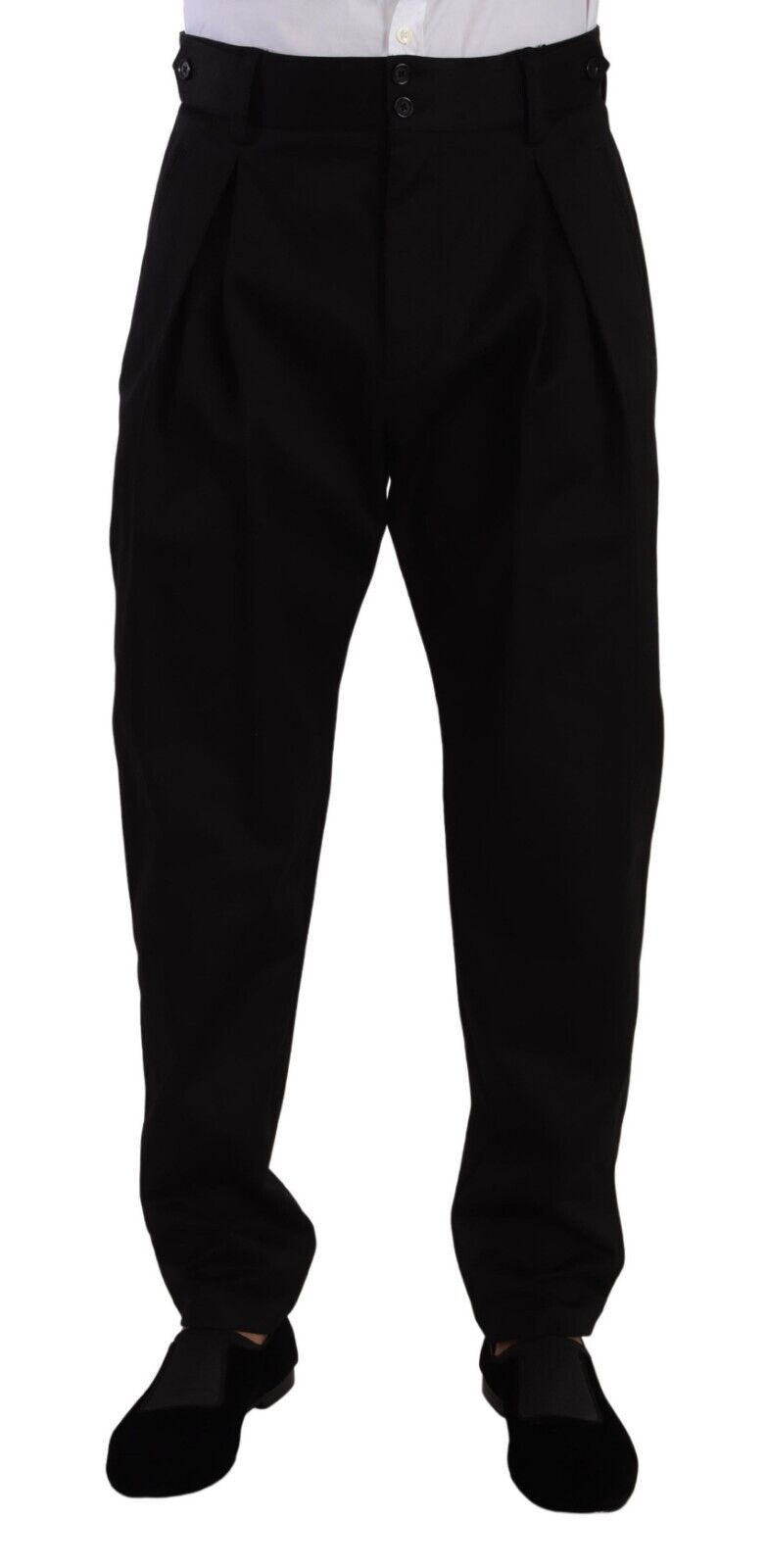 Dolce & Gabbana Black Cotton High Waist Men's Trousers Dress Pants