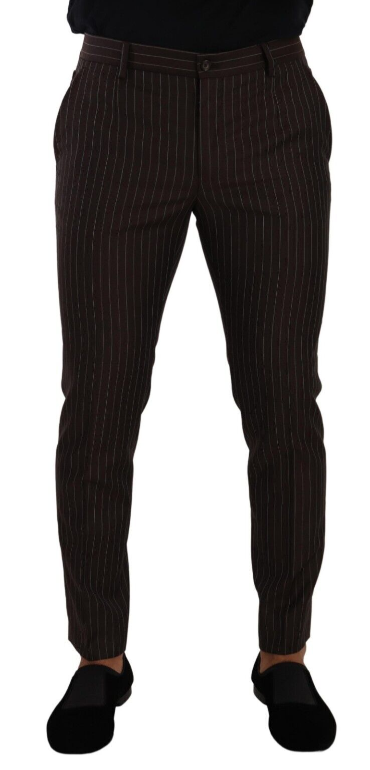Dolce & Gabbana Brown Striped Wool Formal Dress Pants
