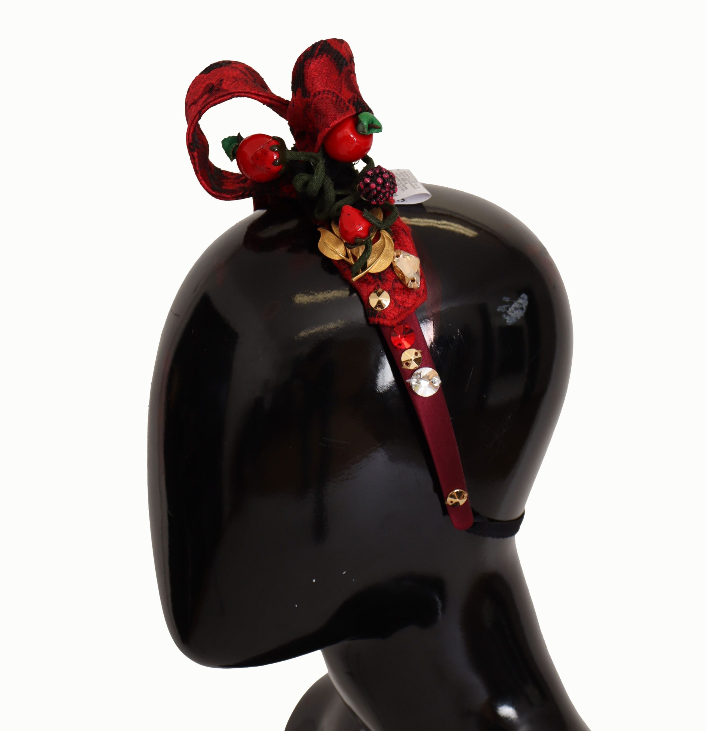 Dolce & Gabbana Cherry Silk Crystal Bow Logo Diadem Tiara Headband-2