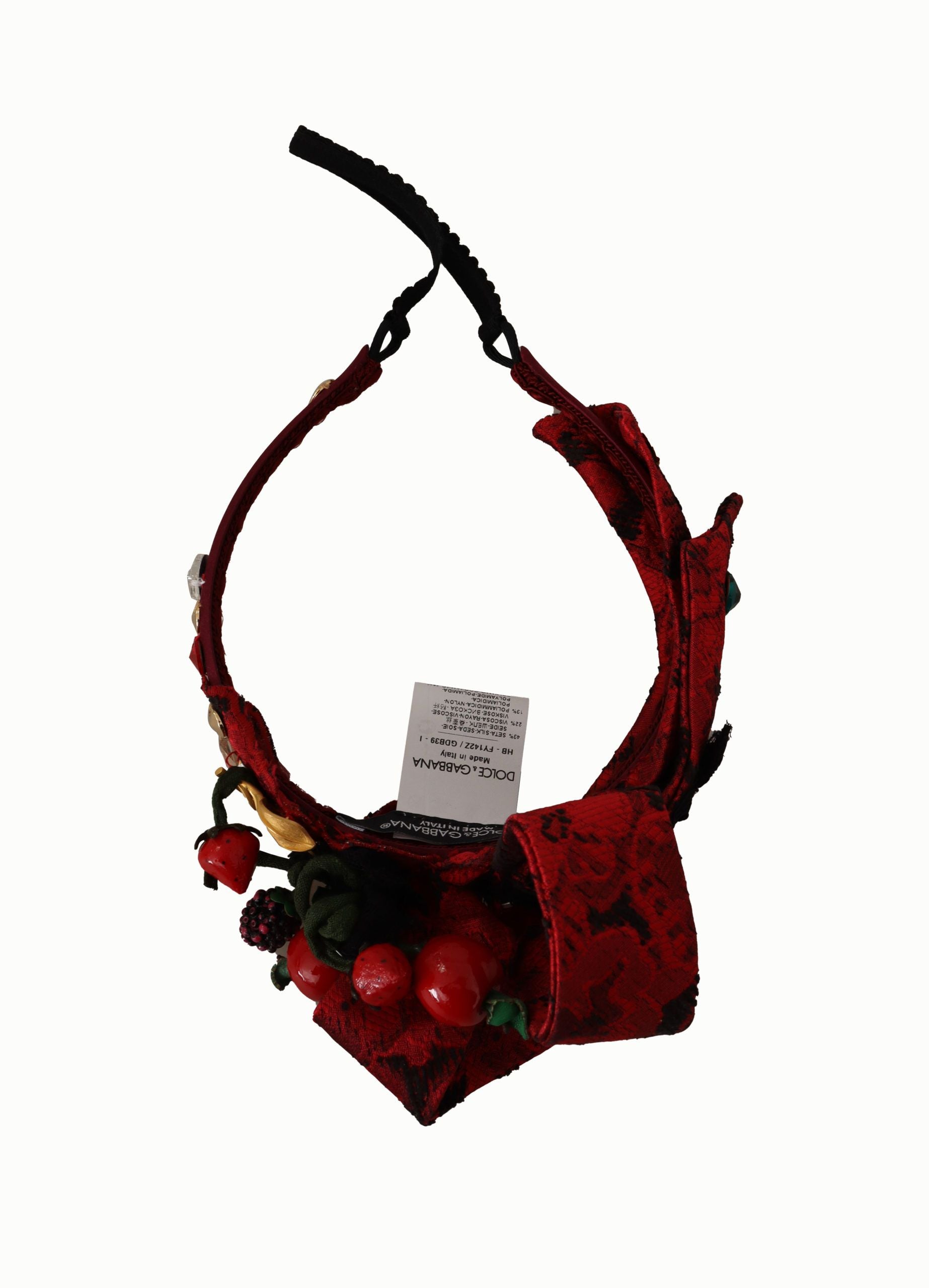Dolce & Gabbana Cherry Silk Crystal Bow Logo Diadem Tiara Headband-3