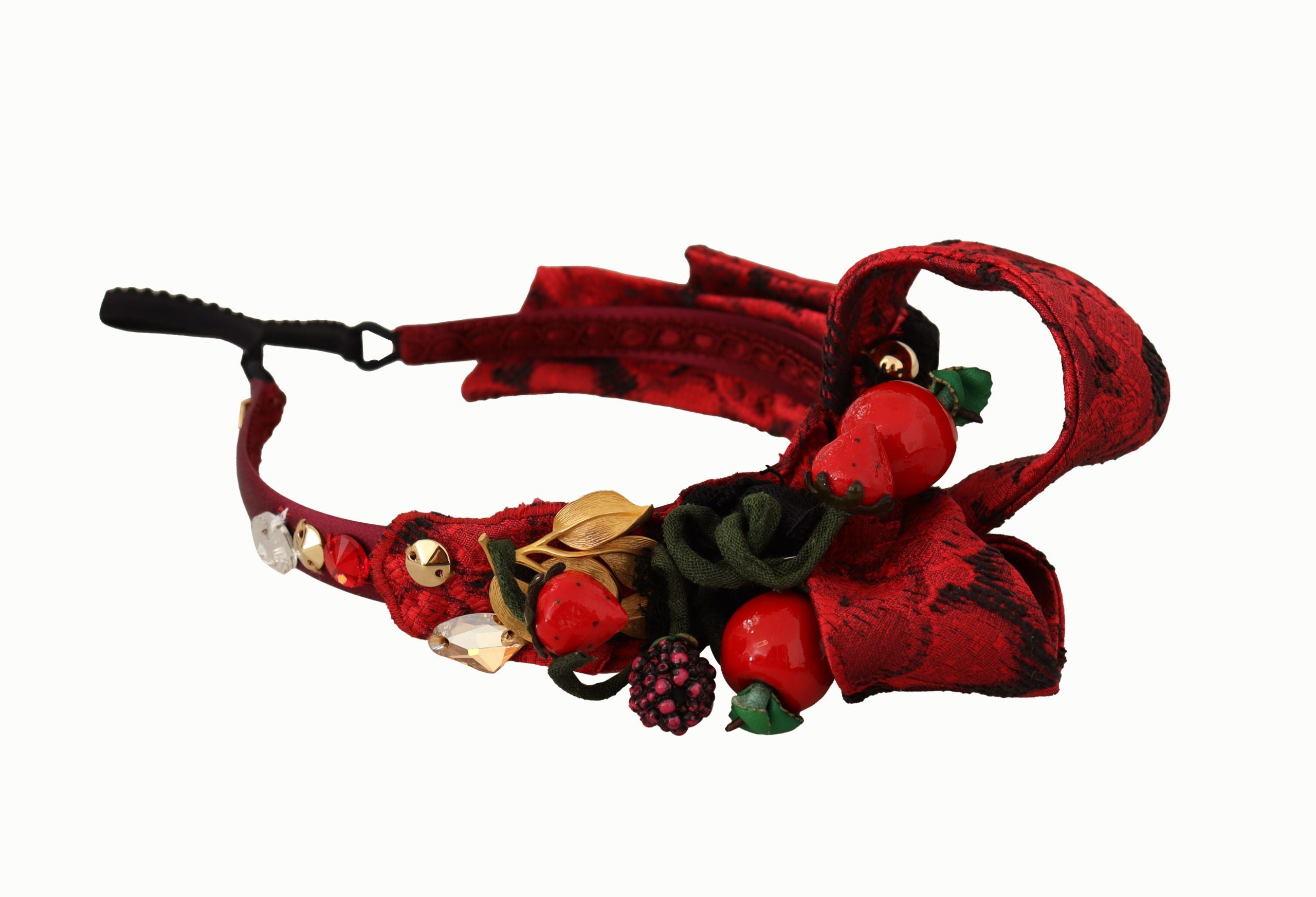Dolce & Gabbana Cherry Silk Crystal Bow Logo Diadem Tiara Headband-4