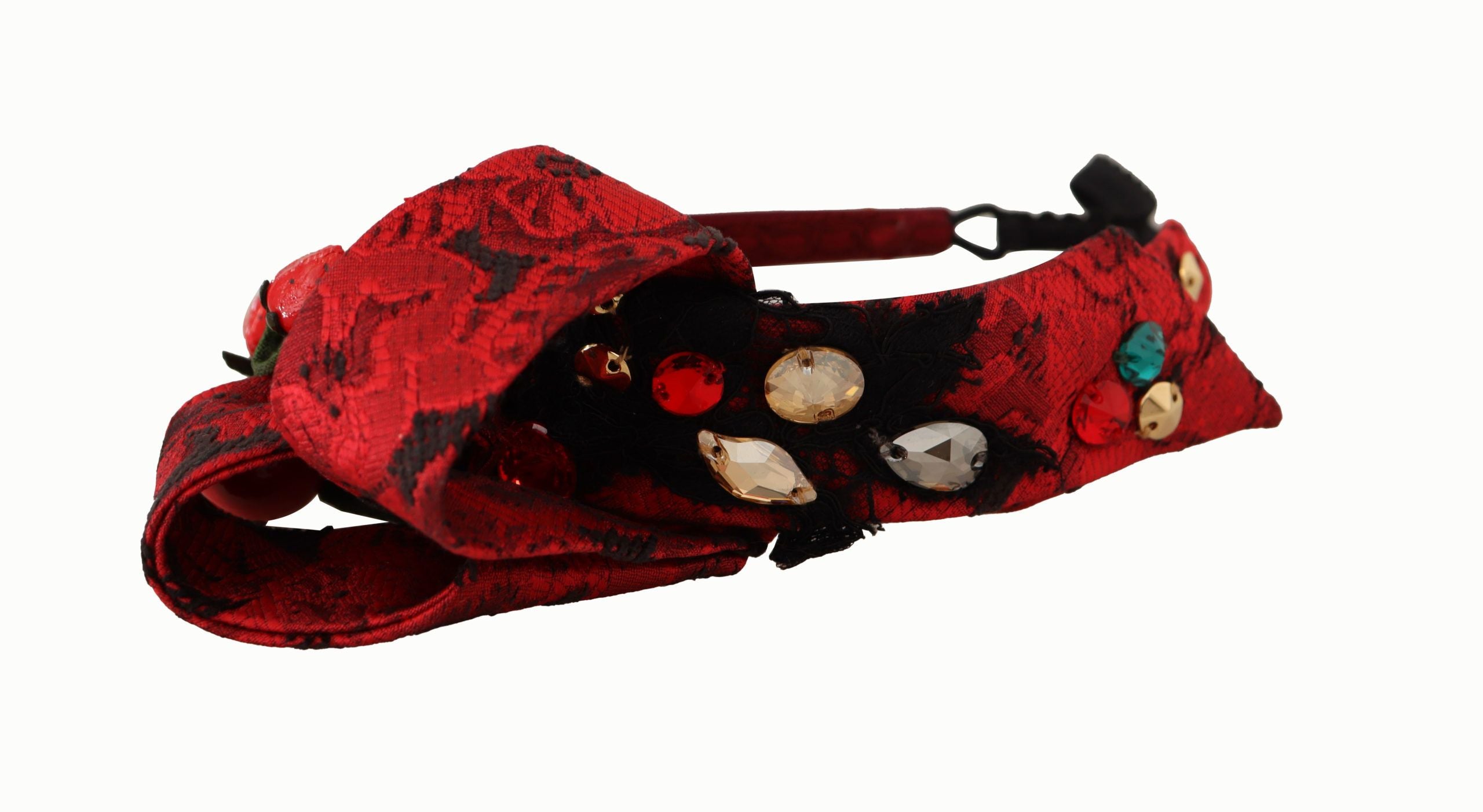 Dolce & Gabbana Cherry Silk Crystal Bow Logo Diadem Tiara Headband-5
